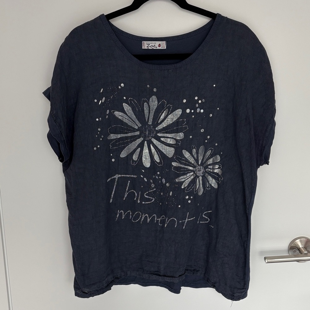 Tarte Navy Blue Blouse with Silver Floral Design